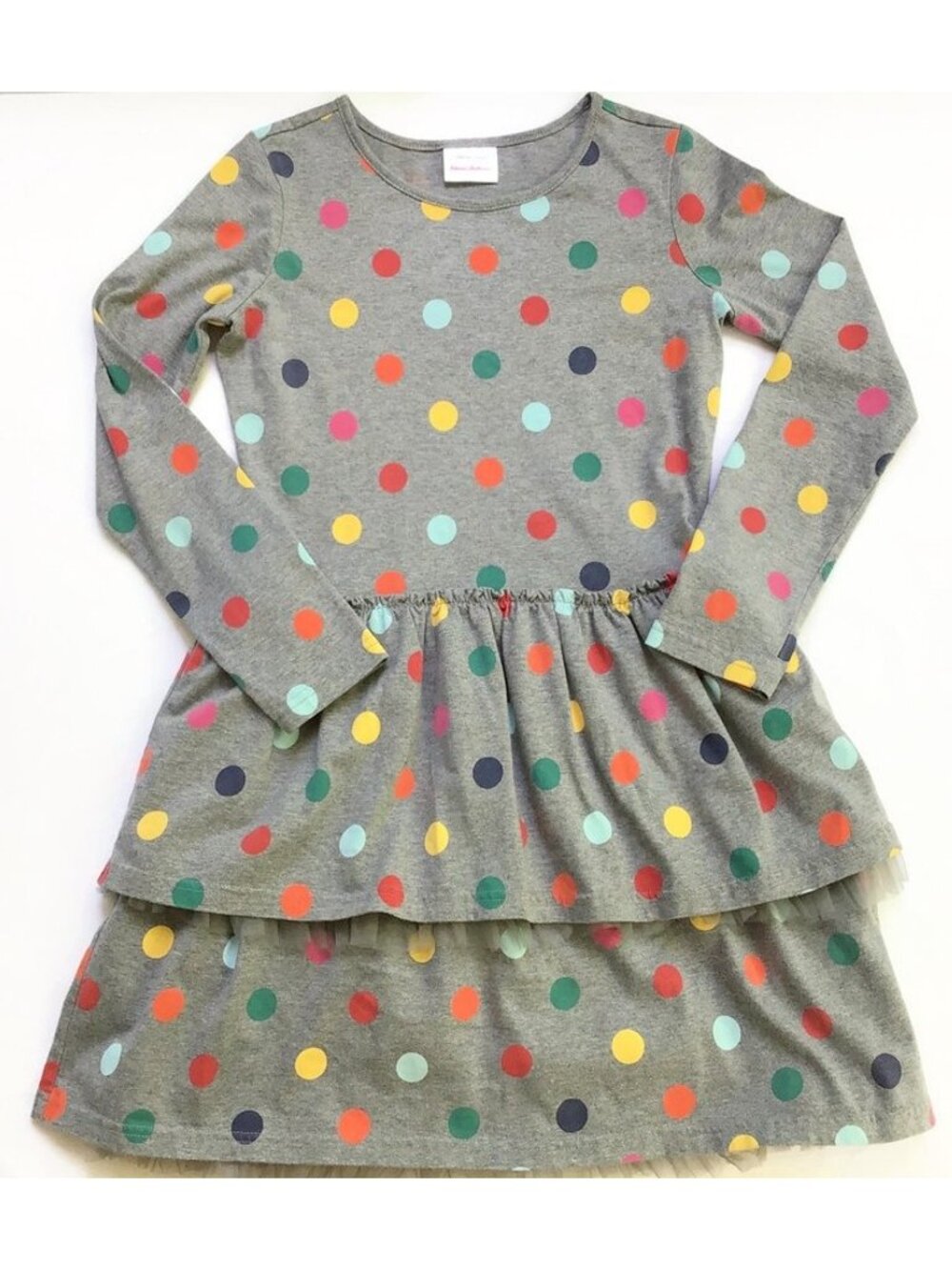 Hanna Andersson Gray Rainbow Polka Dot Drop Waist Dress Size 150 US 12